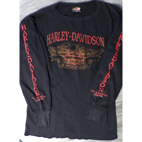 Vtg 1992 Harley Davidson Thermal Shirt XL Black red gold Eagle USA Holoubek Utah - Picture 4 of 12